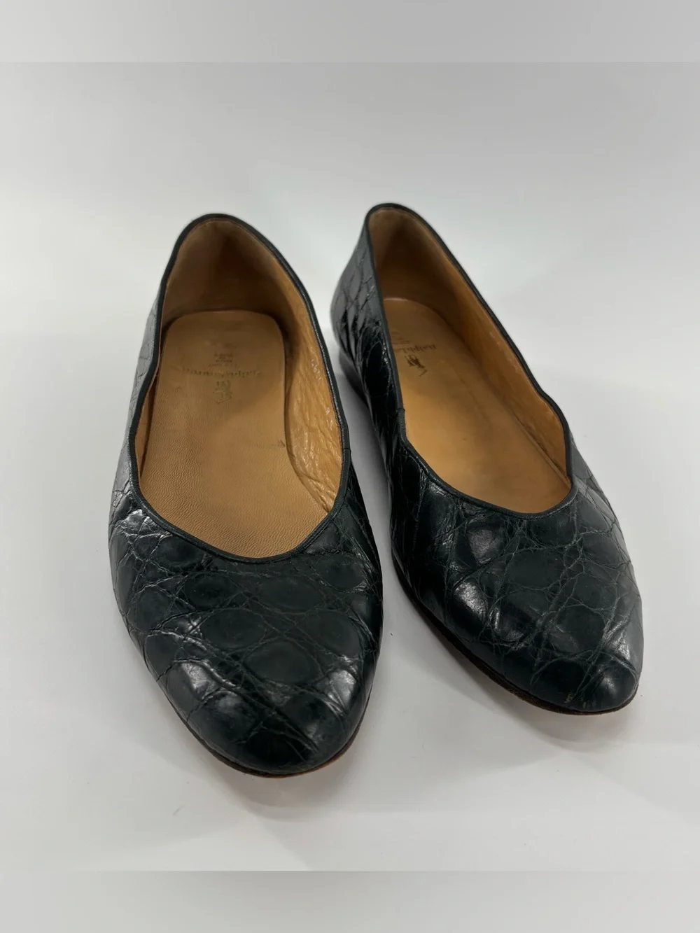 Ralph Lauren genuine alligator ballet flats 9 dark green vintage 80s rare
